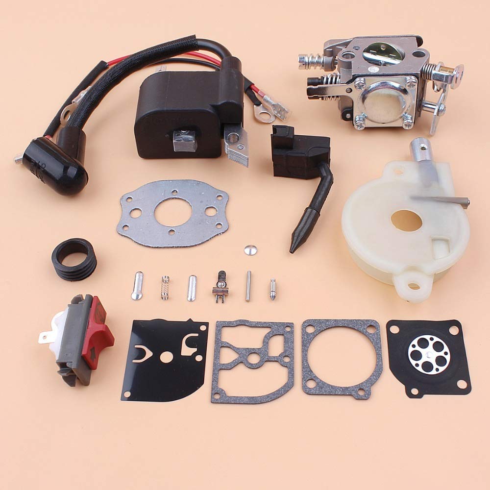 Tiempo Beixi Gusano carburador Bobina de Encendido de la Bomba de Aceite del Engranaje Módulo Interruptor de Parada Kit Compatible con Husqvarna 136 141 137 142 Piezas de la Motosierra Zama Carb