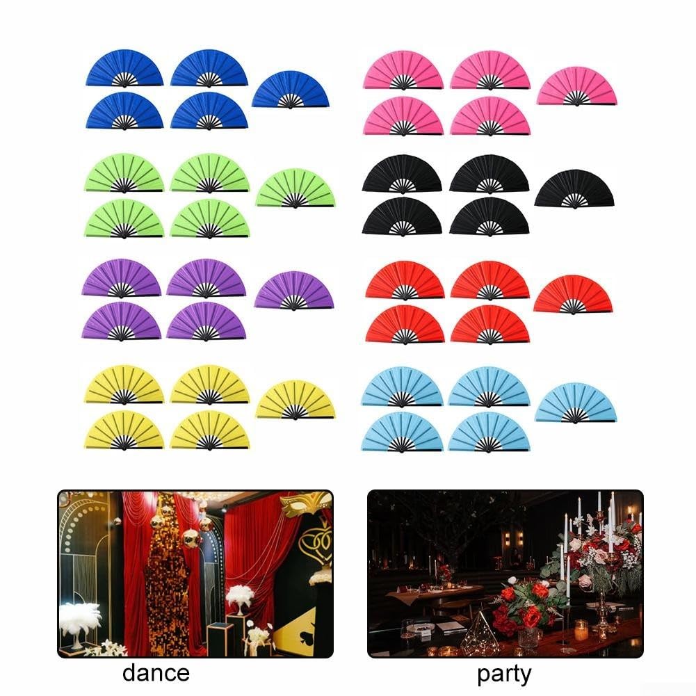 5 Stück große, faltbare Tanzfächer, 33 cm, zusammenklappbar, Handfächer für Hochzeiten, Partys, Bühnenauftritte, Karneval, Dekoration, Outdoor, buntes Set (schwarz)