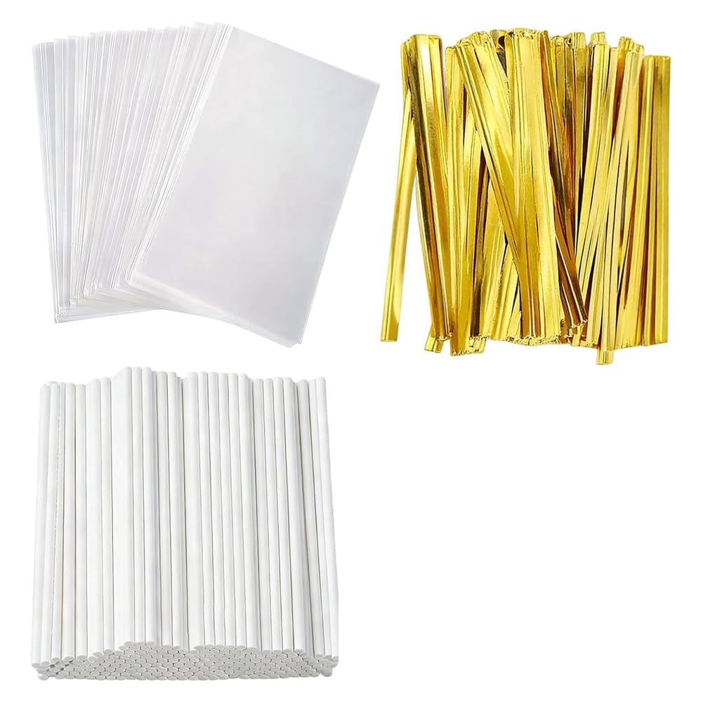 UDSKNV[KSL Cake- Sticks and Wrappers Kit- 600 Pcs Clear Chocolate Packaging Bag Set for Baking and Party Sweet Desserts