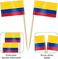 Vista 3 de AhfuLife 200 palillos de dientes con bandera colombiana, palillos de cóctel, mini adornos de bandera colombiana para cupcakes para Copa del Mundo