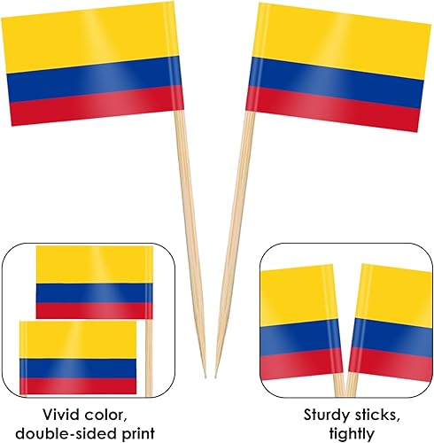 Miniatura 3 de AhfuLife 200 palillos de dientes con bandera colombiana, palillos de cóctel, mini adornos de bandera colombiana para cupcakes para Copa del Mundo,