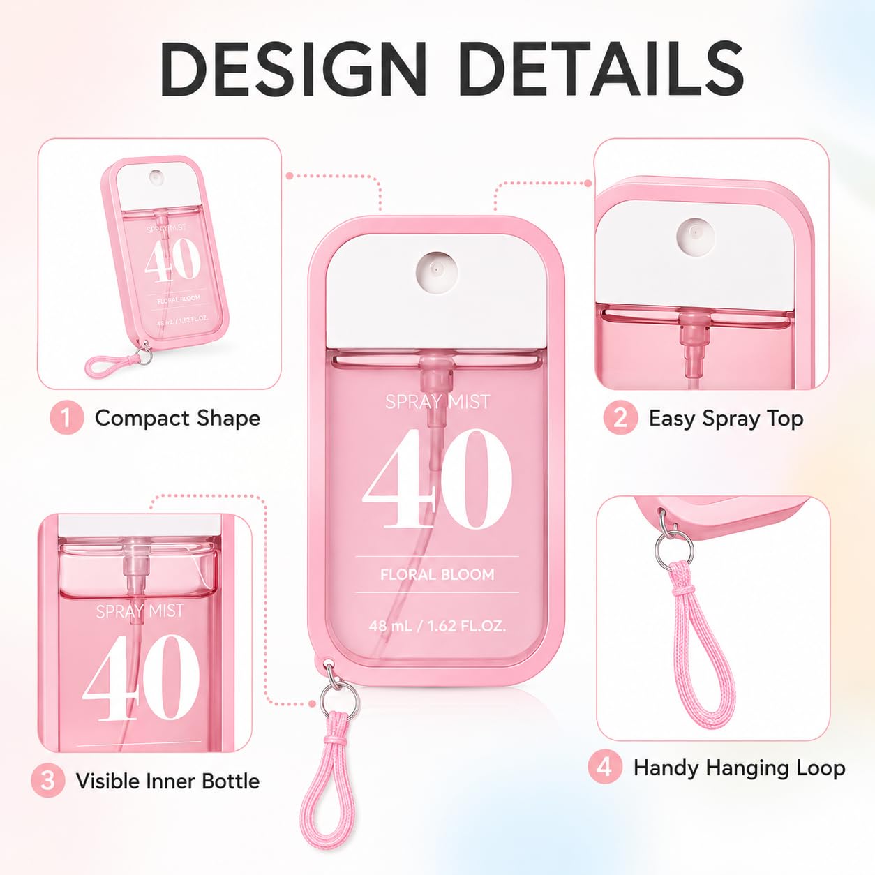 Pocket Spray Mist Gift Set for Women, 5 Pack Card-Style Fragrance Mist, 48 mL Each Travel Size Body & Hair Perfume Spray with Keychain Hook,