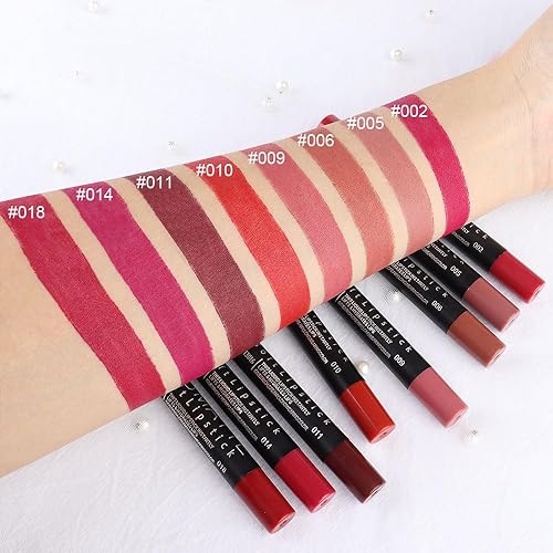 Miniatura 3 de evpct Juego de 8 lápices labiales mate y lápiz labial para mujer, DNM, rubí oscuro, rojo profundo, beige, castaño, malva, ciruela, morado, rojo