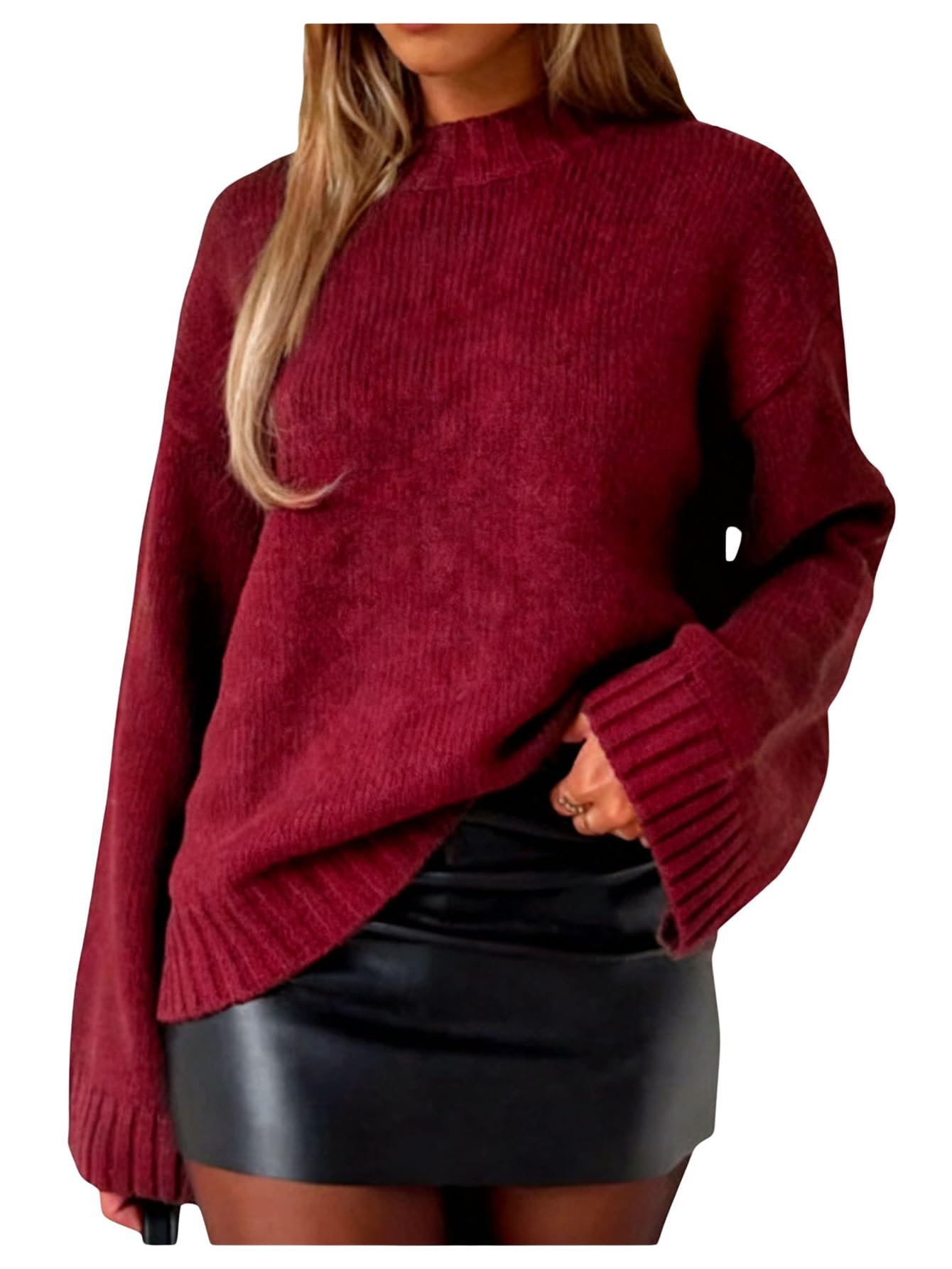 Verdusa Womens Mock Neck Sweater Chunky Knit Cropped Sweater Pullover Tops Fall Winter Clothes