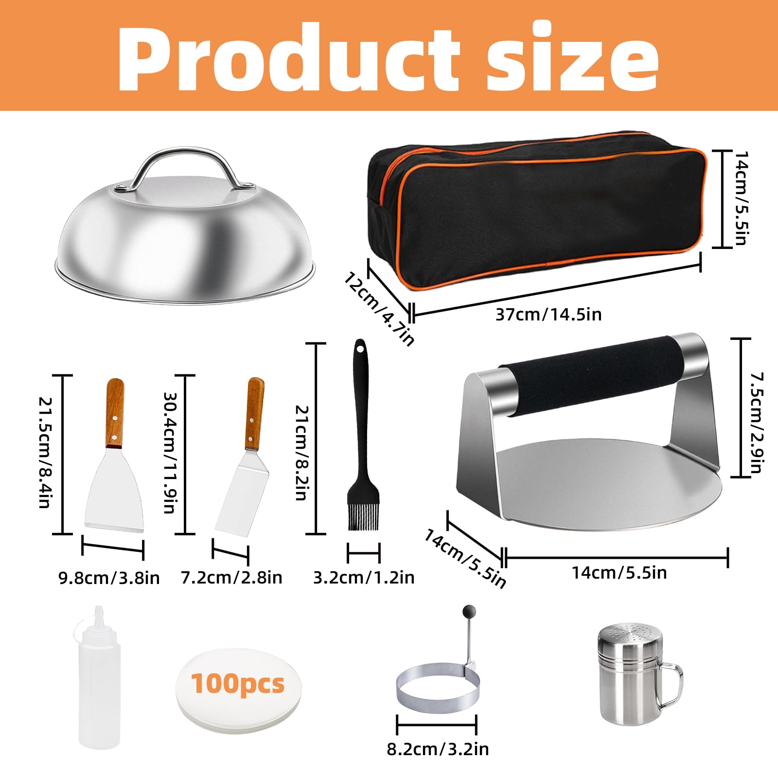 Smashed - Kit per hamburger, 10 pezzi, in acciaio inox, set di strumenti per la produzione di hamburger, per cottura a griglia piatta, hamburger di manzo e teppanyaki