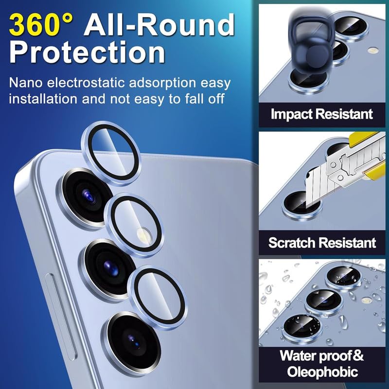 Image of Skinomi Camera Lens Protector Compatible with Samsung Galaxy S25 plus 5G [Anti-Scratch] Premium Tempered Glass Film Aluminum Alloy Lens Ring Cover - Sierra Blue