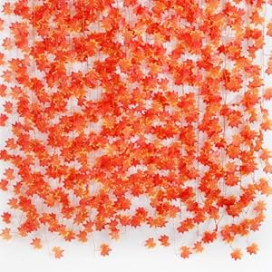 Fall Leaf Garland for Room Decor12 PackArtificial Maple LeavesAutumn Hanging Vines Red Ivy Plant for Bedroom Wall Decor Thanksgiving Halloween Christmas WeddingParty Garden Fireplace