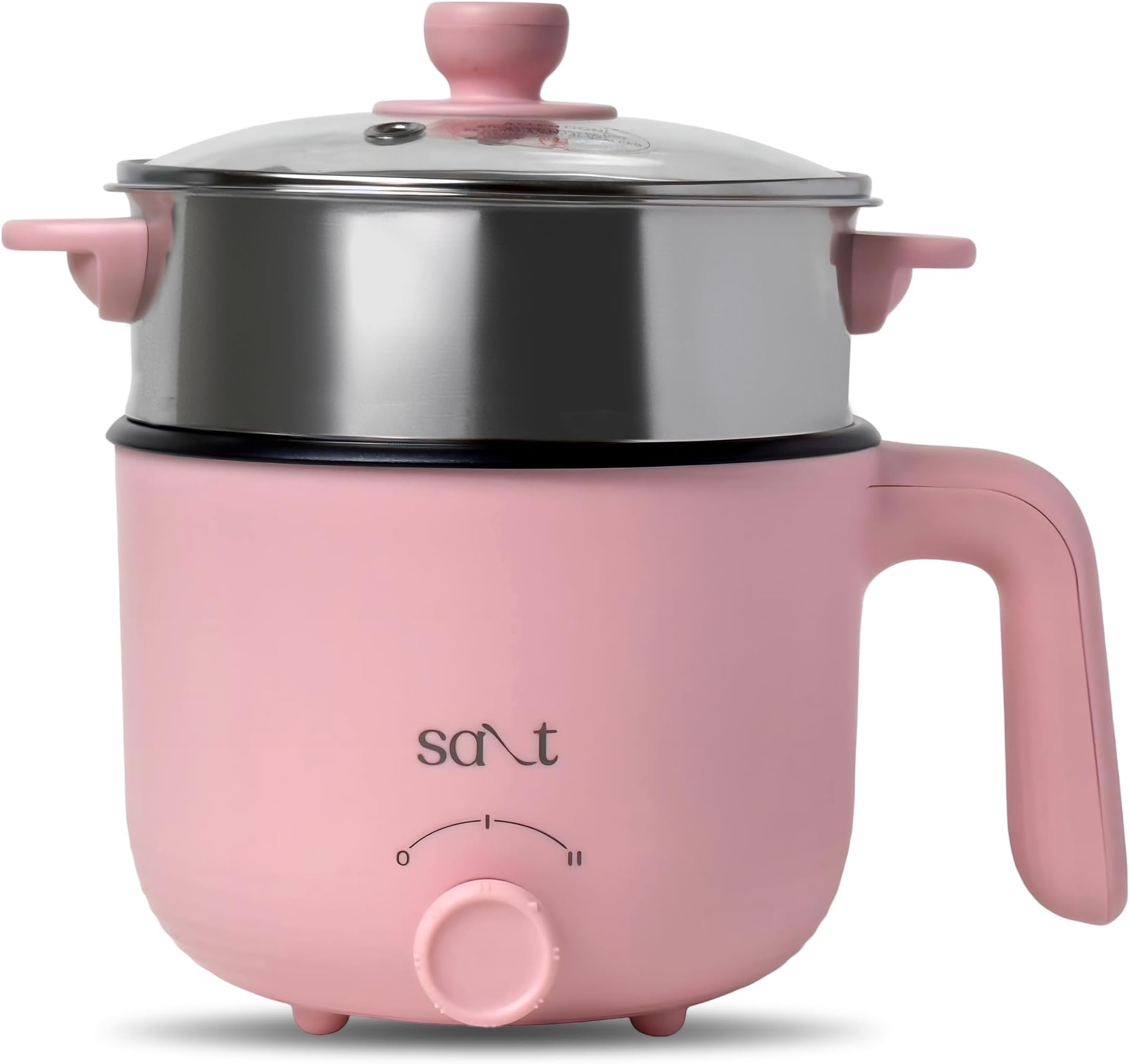 Salt FlexiCook Pro Multi Cook Kettle | 600W Power, Multi Power Mode | Stainless Steel Base with Non Stick Coating | Boil Dry Protection | Steamer & Egg Boiler | 1.2 Liters (Pink)