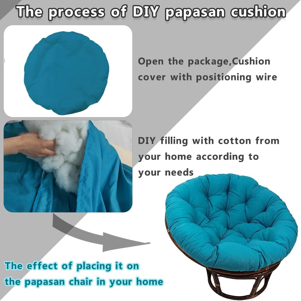 Papasan Chair Cushion Covers Only,Swing Chair Cushion Replacement Covers, Round Egg Chair Cushion Covers Only, Washable Papasan Cushion Covers, Rattan Chair Pads Cover,Blue,51 * 51in