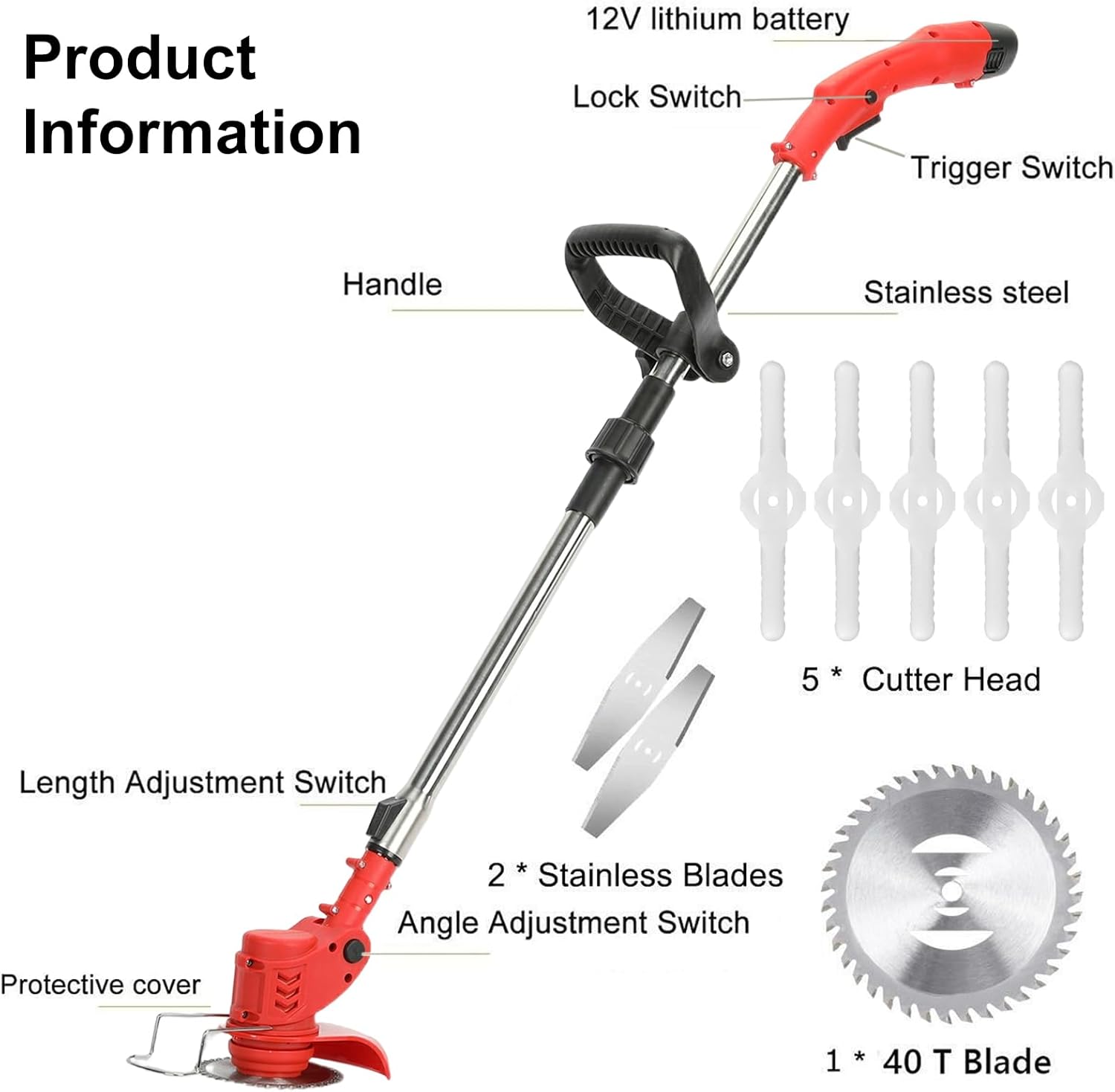 Electric Weed Wacker Cordless,Weed Eater Battery Powered with 2*2.0Ah Battery & Wheels, Lightweight Grass Trimmer Cordless with 3 Types Blade,Foldable Lawn Edger/Brush Cutter for Yard and Ga