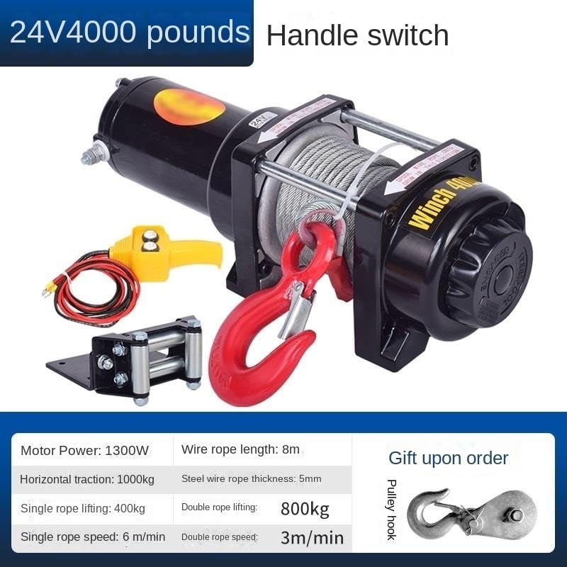 Image of Portable Small Electric Hoist, Electric Vehicle-Mounted Crane Winch, Off-Road Vehicle Self-Rescue Winch (4000 Lbs Handle Switch)