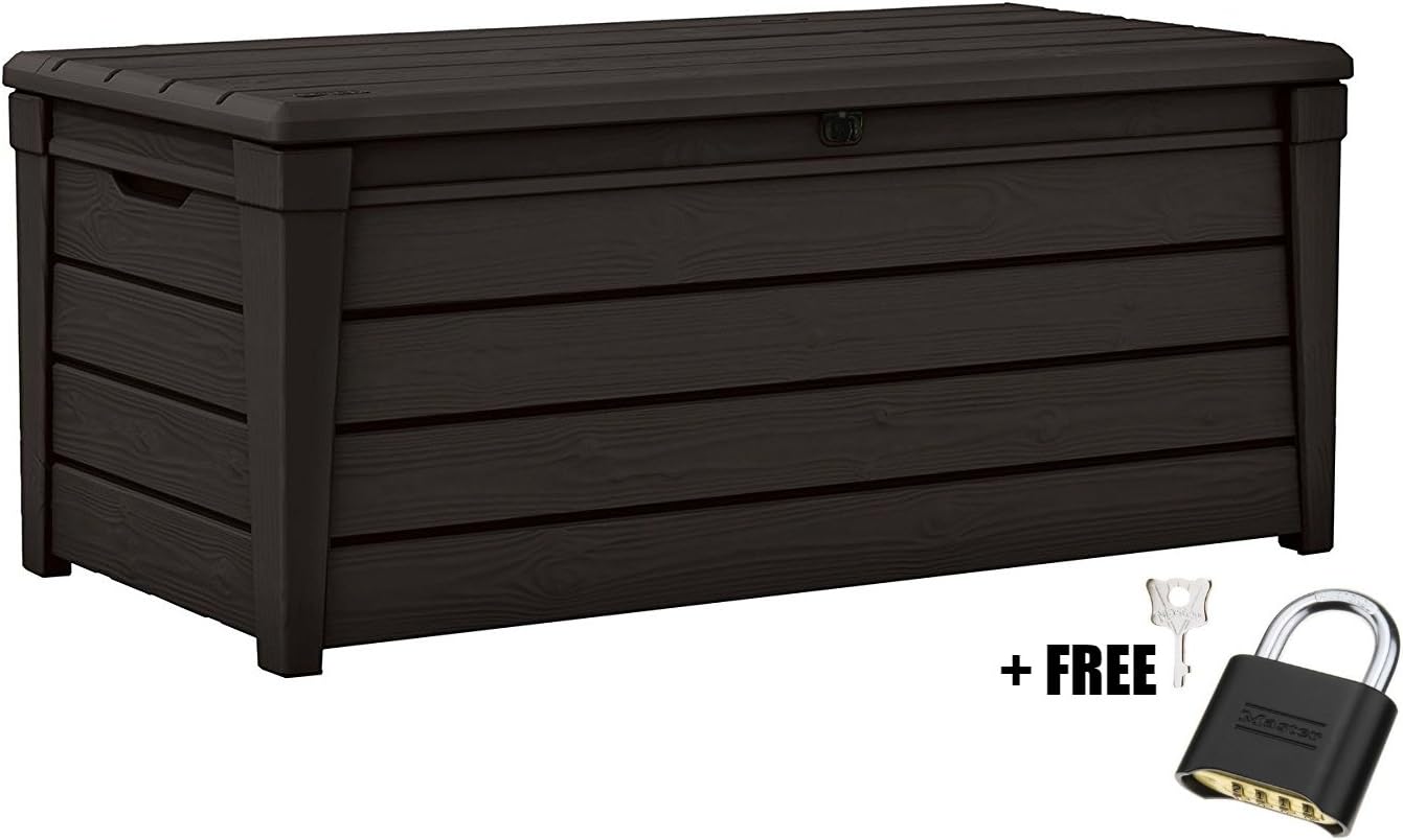 Deck Box Outdoor Plastic 120-Gallon Brown Storage With Free Combination Keypad
