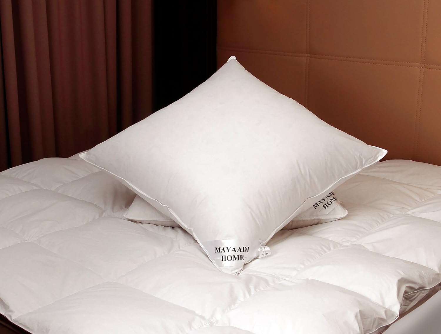 Mayaadi-Home Kopfkissen 80x80 cm | 2000g Füllung, 100% Federn | 100% Natur Bezug aus Baumwolle, geeignet für Allergiker | Made in Europe | HS12 Gänsefedern Kissen