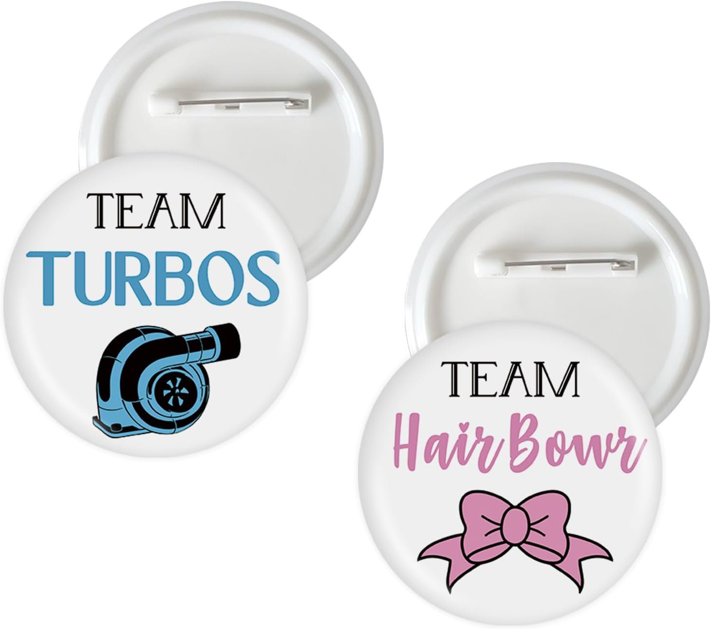 10 Pcs Turbos or Hair Bows Gender Reveal Button Pins, Team Boy Team Girl Badge Pins, Team Turbos/Hair Bows Buttons, Pink or Blue Stain Brooch Button for Baby Shower/Gender Reveal Party Decorations