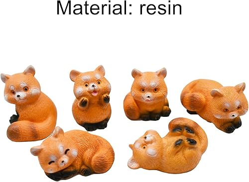Vista 2 de Juego de 6 figuras miniatura de Ailurus Fulgens de 1 pulgada de dibujos animados de panda rojo, lindo juego de figuras de resina de mapache