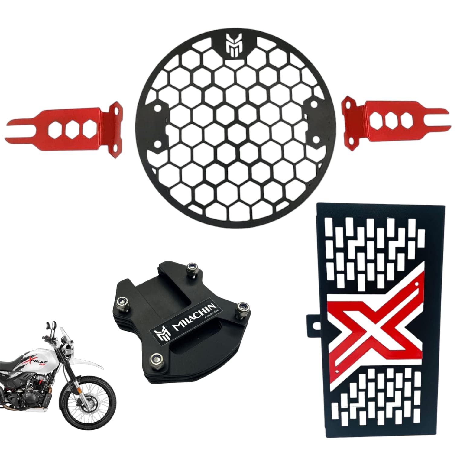 Milachin Hero Xpulse Accessories Headligt Grill | Side Stand | Radiator Guard Combo Set