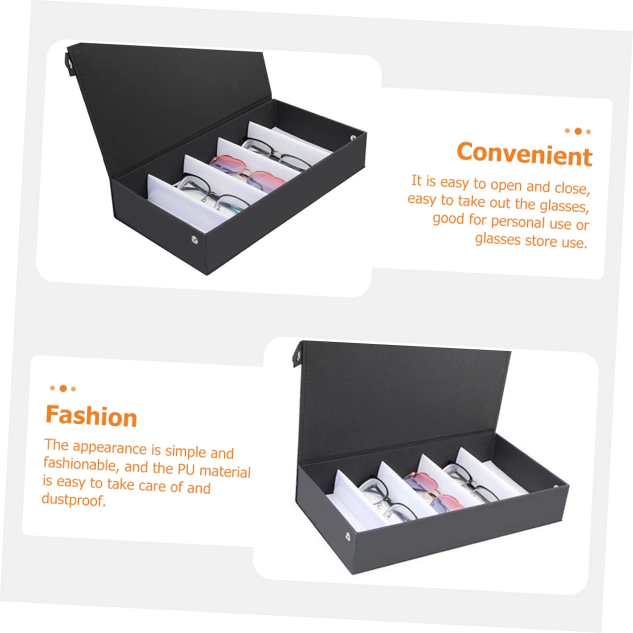 caja de almacenamiento de gafas sunglasses organizer relojero organizador hombre cadena de gafas titular de gafas embalaje vitrina de gafas de sol Lentes cuero pu Black