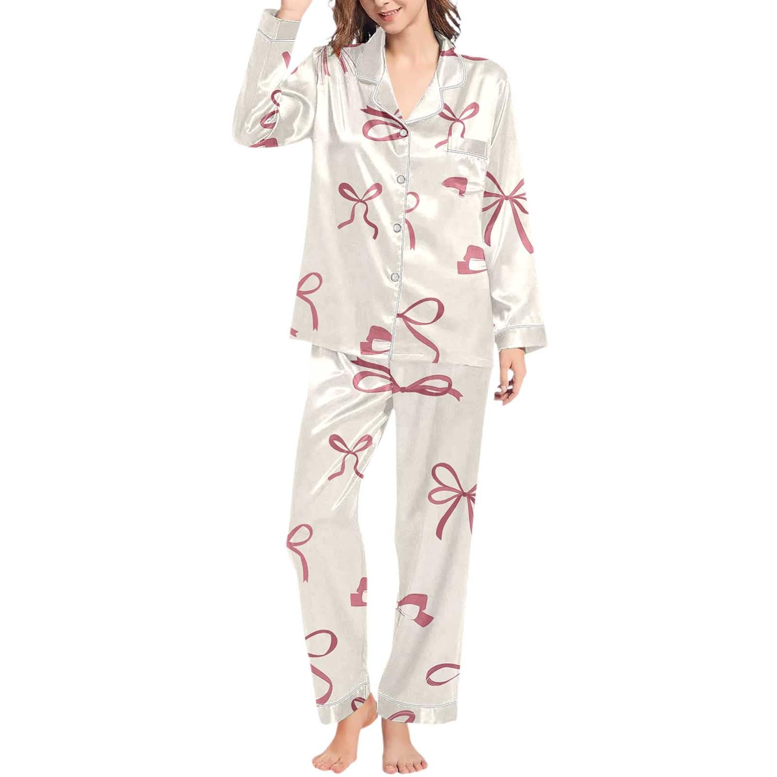 Generisch Pigiama da donna, pantaloni lunghi, set di biancheria da notte, morbido, comodo, pigiameria con scollo a V, loungewear, carino pigiameria da donna