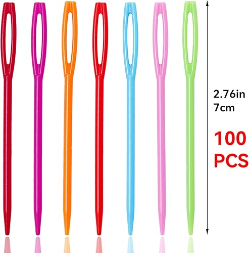 Miniatura 2 de 100 agujas de plástico de ojos grandes, agujas de aprendizaje de 2.7 pulgadas, agujas de hilo para coser para zurtir, agujas de tapiz, agujas de