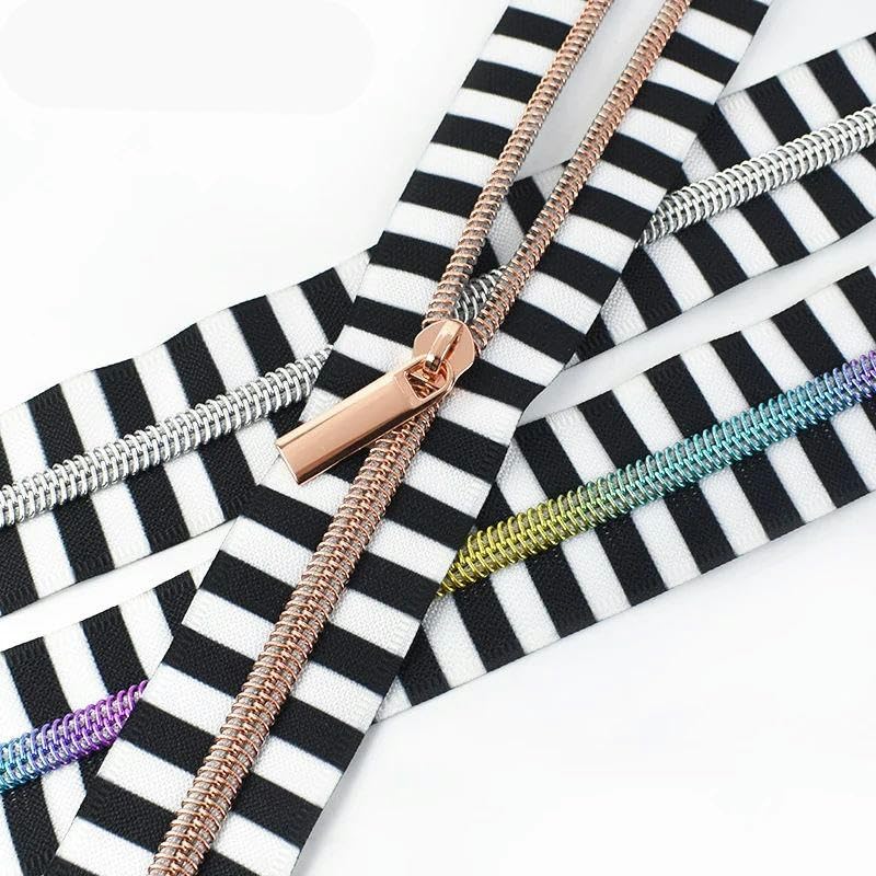 1-10M 5 # Nylonowe zamki błyskawiczne w paski spiralne suwaki odzież torba dekoracyjna zamek błyskawiczny zestaw naprawczy akcesoria do szycia DIY-StripeGunBlack-5#-10 metrów