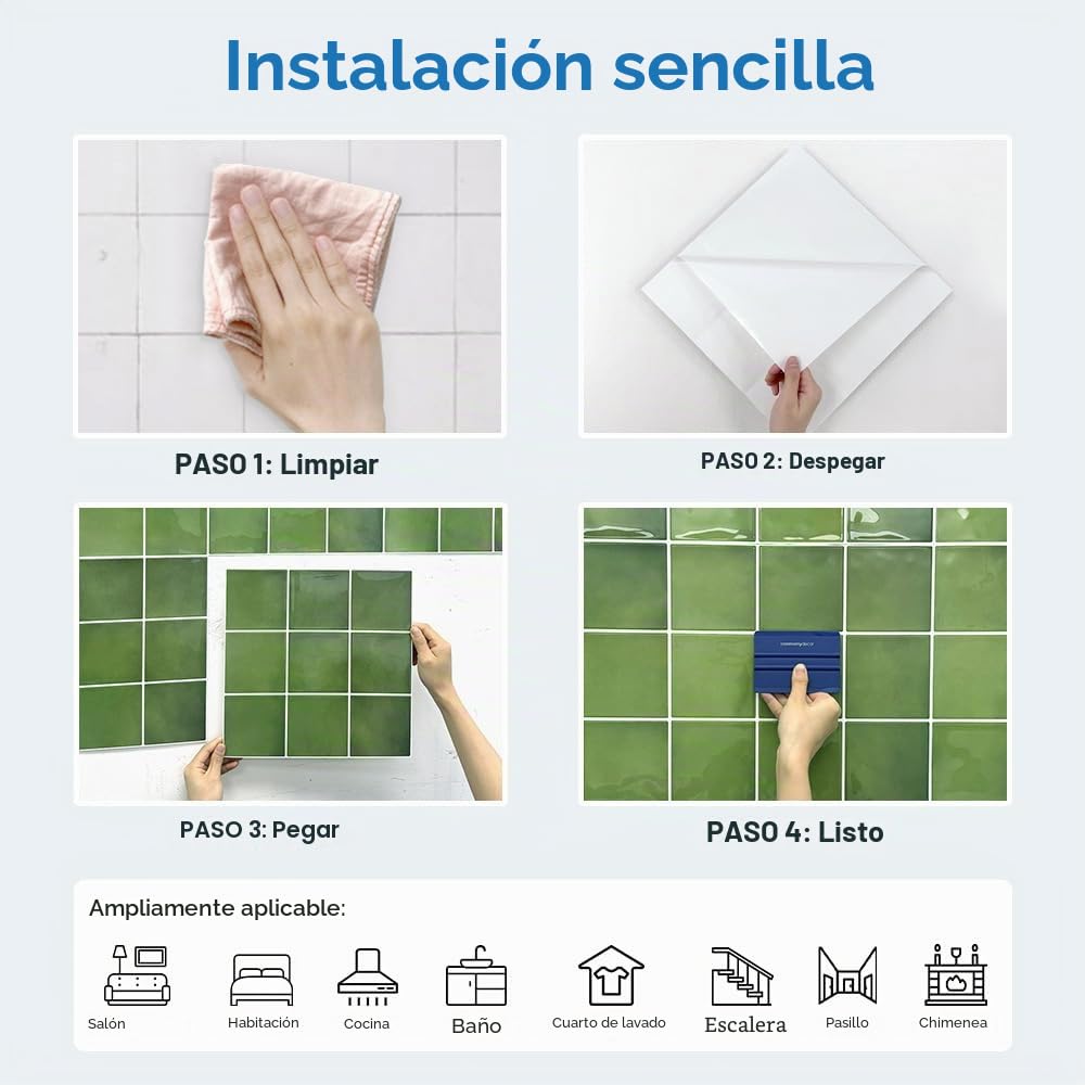 COMSTICKC Más Grueso Azulejos Adhesivos 3D Verde, 10 Piezas, Azulejos Autoadhesivos 3D de Vinilo, Paneles de Pared 3D para Salpicadero en Cocina y Baño, Impermeables, 30.5 x 30.5 cm, 2,5 mm de Grosor