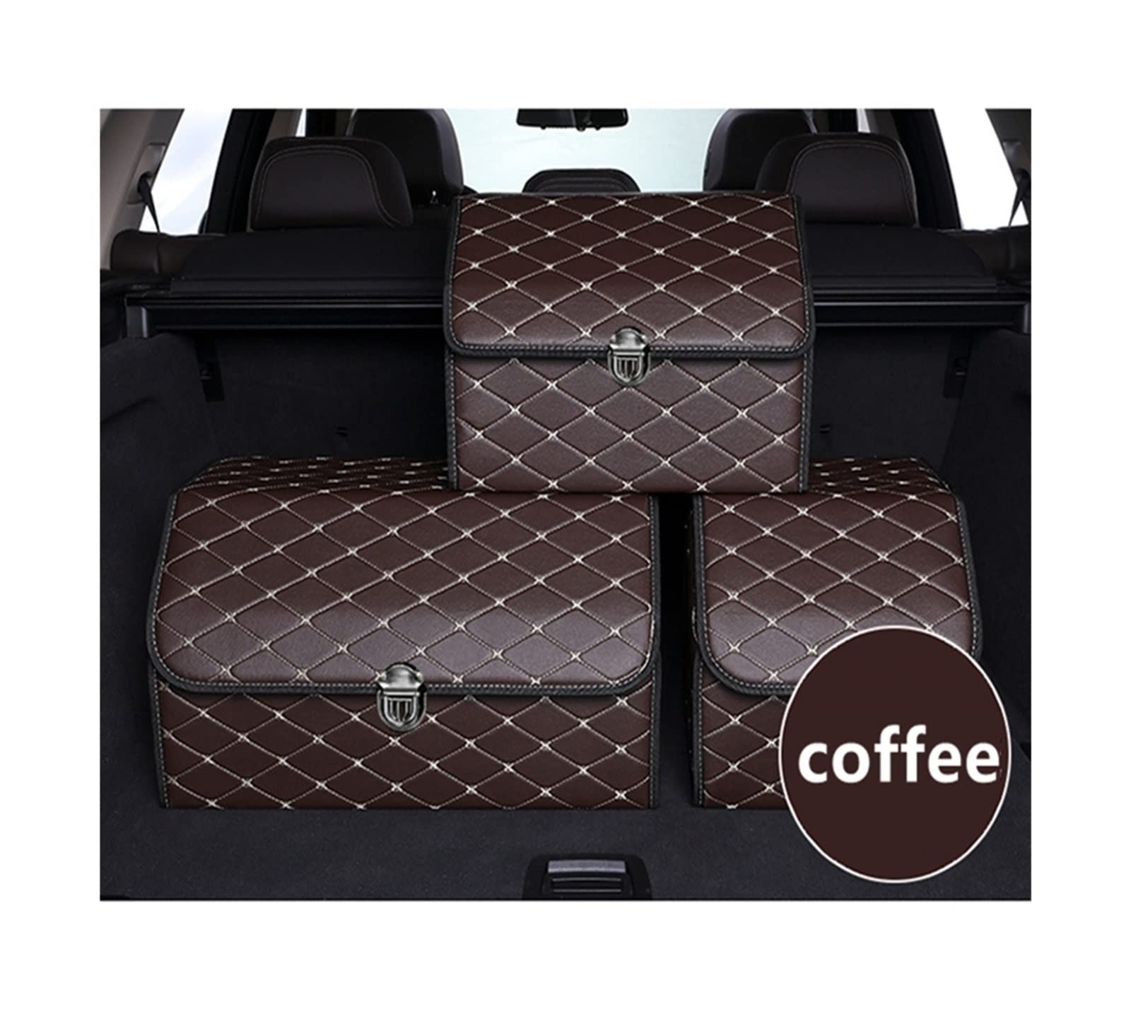 Organisateur de Coffre en Cuir PU de Haute qualité boîte de Rangement Pliante Voiture SUV Coffre Organisateur Sac de Rangement Auto intérieur Voiture Accessoires (Color : L Black)