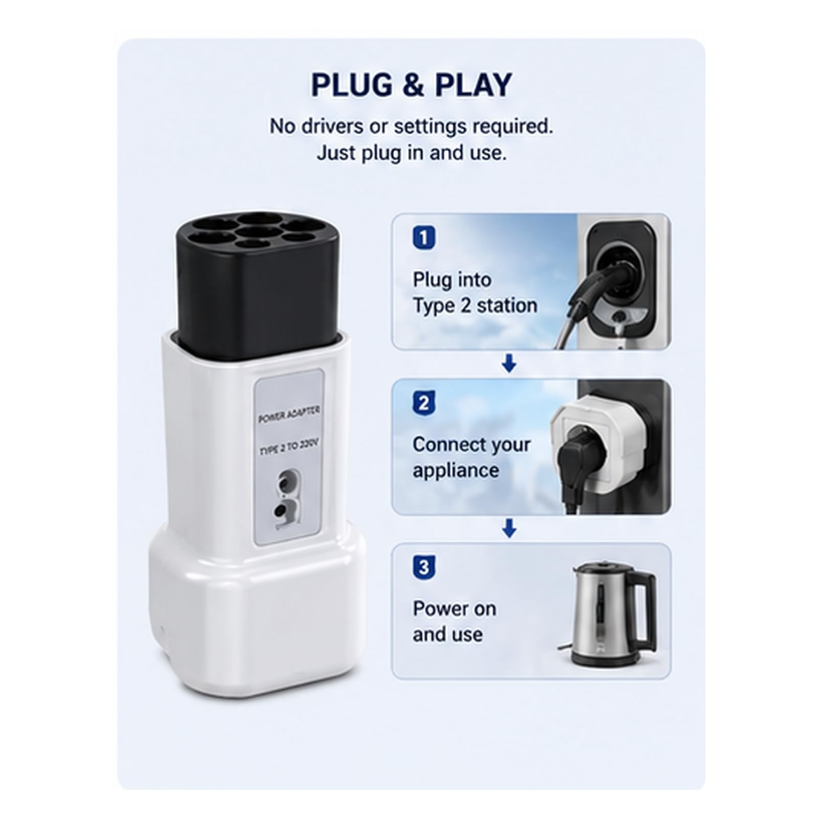 Adapter typu 2 na Schuko, 16 A, 3,5 kW, do przyczep kempingowych i