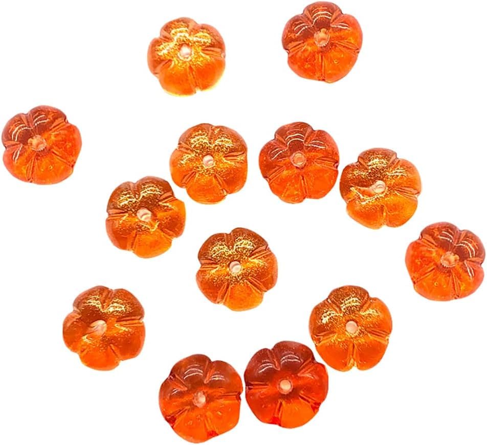 Labriciyon 100 Pcs Orange Mini Pumpkin Glass Beads: 8 x 10mm Loose Beads Thanksgiving & Halloween Decorations Jewelry Making Accessories