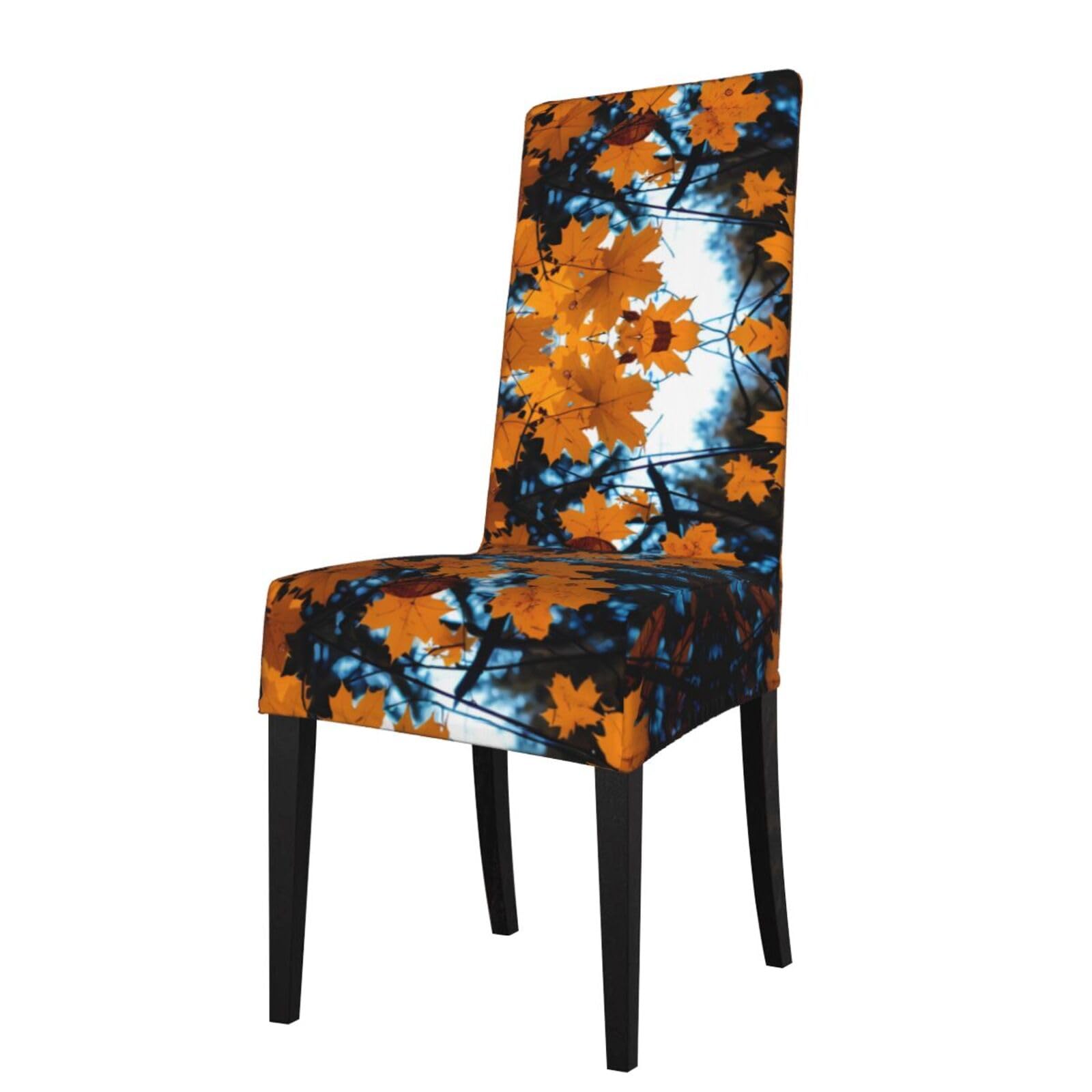 YYHWHJDE Leaves Autumn Tree Branches Prints Dining Chair Throw Covers – Stretchy & Wrinkle-Resistant Protector for Most Kitchen Chairs – Quick Refresh for Old Furniture