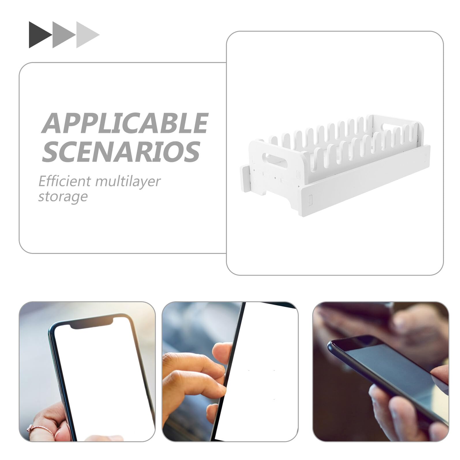 Estación de Carga para Teléfonos Móviles 10 Ranuras con Ventilación, Soporte Multidispositivo de Escritorio Antideslizante y Organizador de Cables para Aula y Oficina