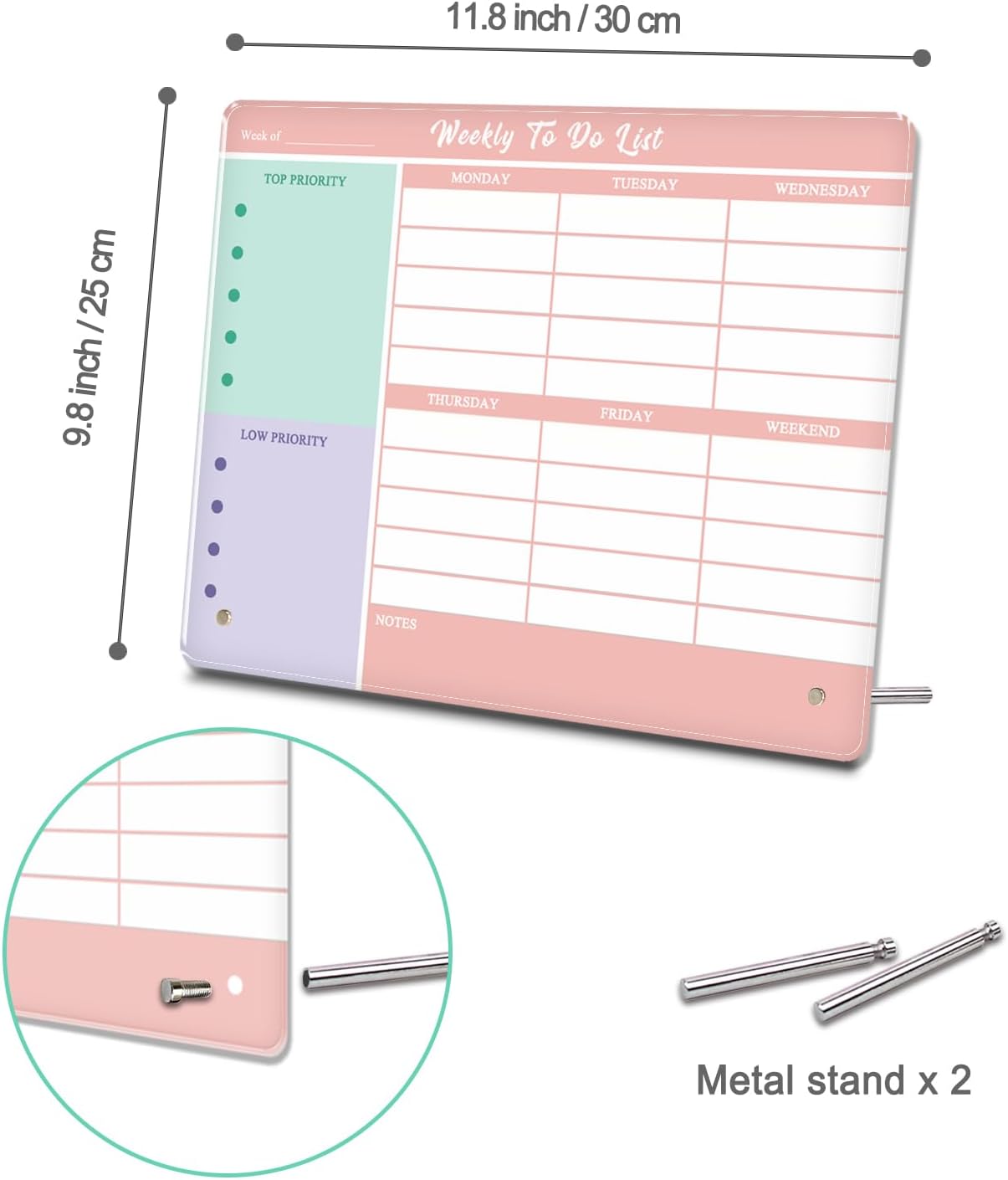 Desktop Thickened Acrylic Dry Erase Weekly To Do List, 11.8"x9.8" Colorful Whiteboard with Stand, Frameless Weekly Planner for Office/School/Home, Daily To Do List for Work and Personal Organized(2530,1p) image 2