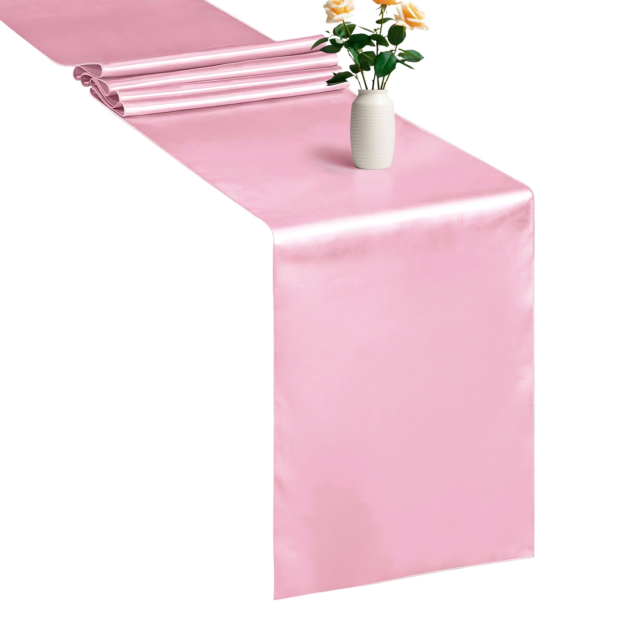 WedDecor Table Runner 11x108 inch Satin Table Runner Wrinkle-Free Drapes Elegant Dining Table Wedding Decorations Tabletop Decor Party Table Runners for Christmas Decorations, Baby Pink, 20pcs — image 1