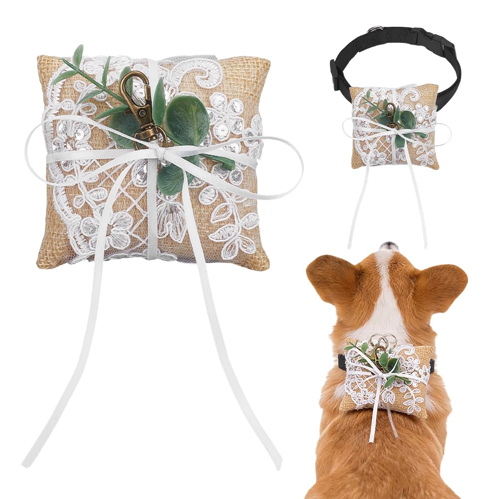 nbeads 19x8cm Coussins de Mariage pour Porteur D'Alliances, Coussin Porte Alliances avec Fermoirs Pivotants et Collier pour Chien pour Une Demande en Mariage Ou Une Cérémonie Chien, Navajo White