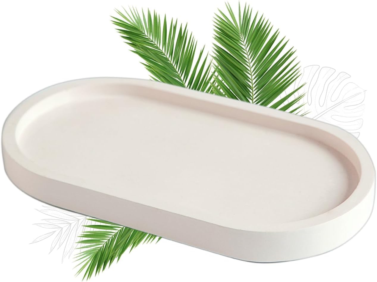 FARAMIR STORE White Oval Handmade Candle Stand & Jewelry Tray – Vanity Tray, Mini Dresser Jewelry Ring Dish, Countertop Organizer for Bathroom, Kitchen, Bathtub, Perfume, Candles, Plants & Home Decor