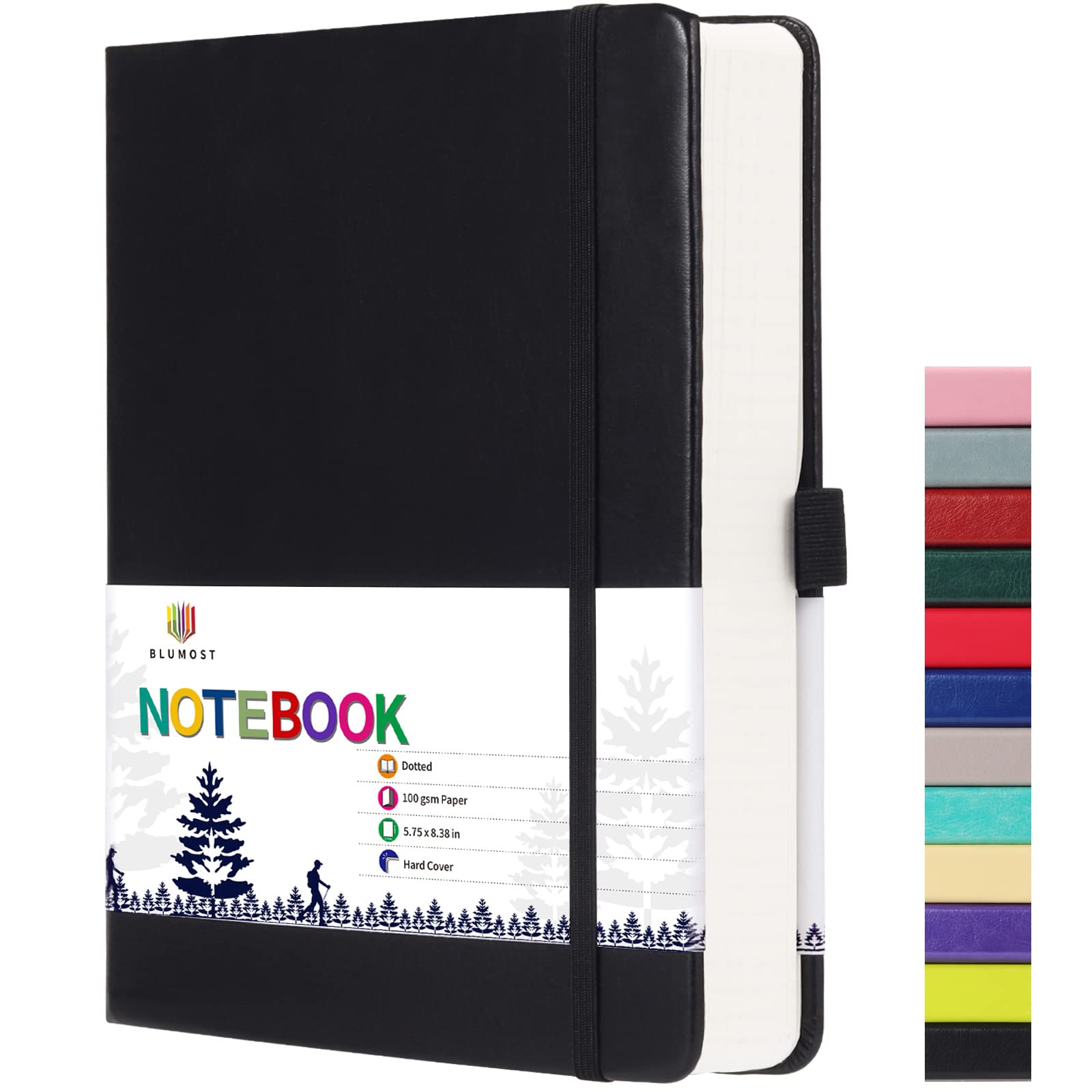 BLUMOST Bullet Dotted Journal Notebook - A5 Dot Grid Notebook with 280 Pages,100gsm Thick Dotted Paper,Leather Hardcover Dotted Journal for Women Men,