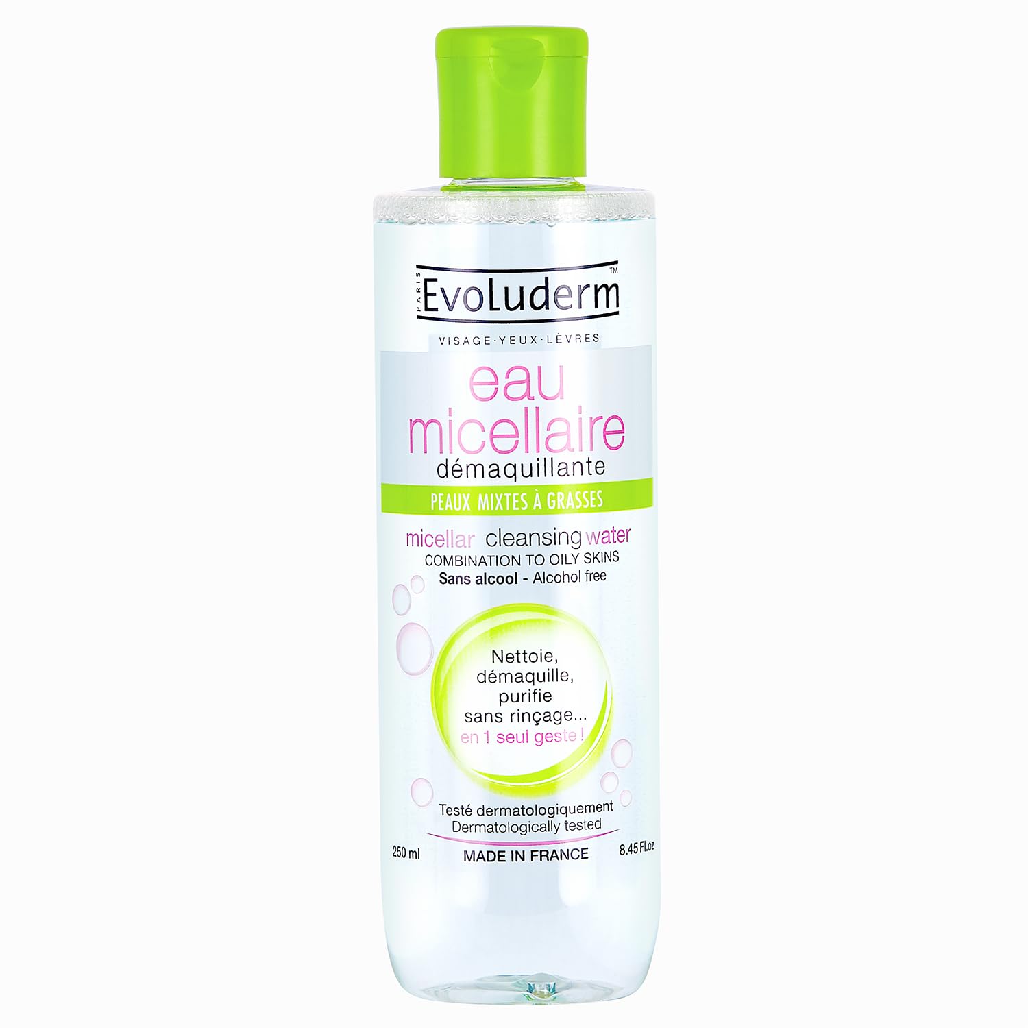 Evoluderm Purifying Micellar Water For Combination to Oily Skin | Cleanses pores and Removes Makeup | Alcohol & Paraben Free - 250 ml