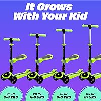 Vista 42 de SKIDEE Kick Scooters for Kids Ages 3-5, Adjustable Height Foldable Scooter with Removable Seat, 3 LED Light Wheels, Rear Brake, Wide Standing Board