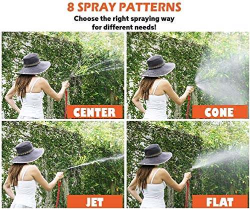 Garden Hose Nozzle | Hose Spray Nozzle | Water Hose Nozzle Sprayer | Heavy Duty 8 Adjustable Watering Patterns, Slip And Shock Resistant For Watering Plants, Cleaning, Car Wash And Showering Pets #TOP4