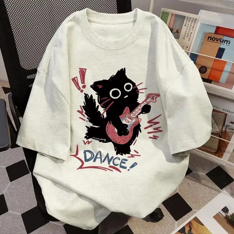 Women Vintage T-Shirt Y2K Cat Graphic Harajuku Tee Tops Summer Emo Grunge Oversized Streetwear Preppy Gothtic Clothes - Image 2