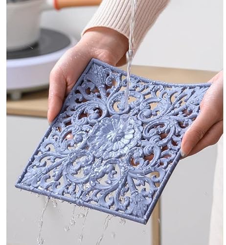 Smithcraft Silicone Trivets For Hot Dishes, Square Silicone Trivets For Hot Pots And Pans, Hot Pads For Kitchen Counter, Multi Function Trivet Mat For Table, Flexible Silicone Pot Holders Set 3 Blue #TOP7