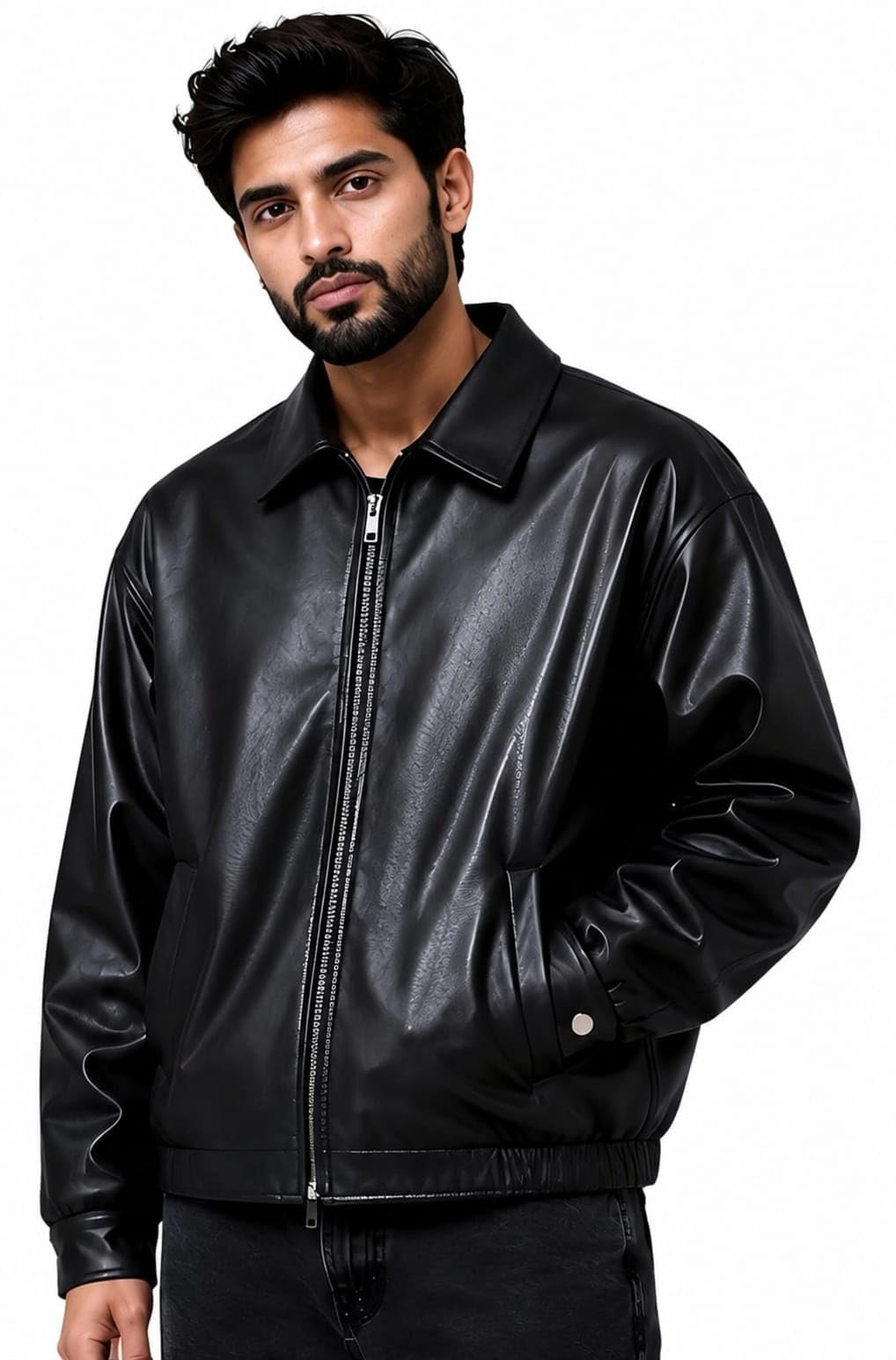 Men's Faux Leather Jacket for Men Stylish Biker Motorcycle Jacket with Zip Closure Shirt Collar Regular Fit Casual Winter Jacket-image-23