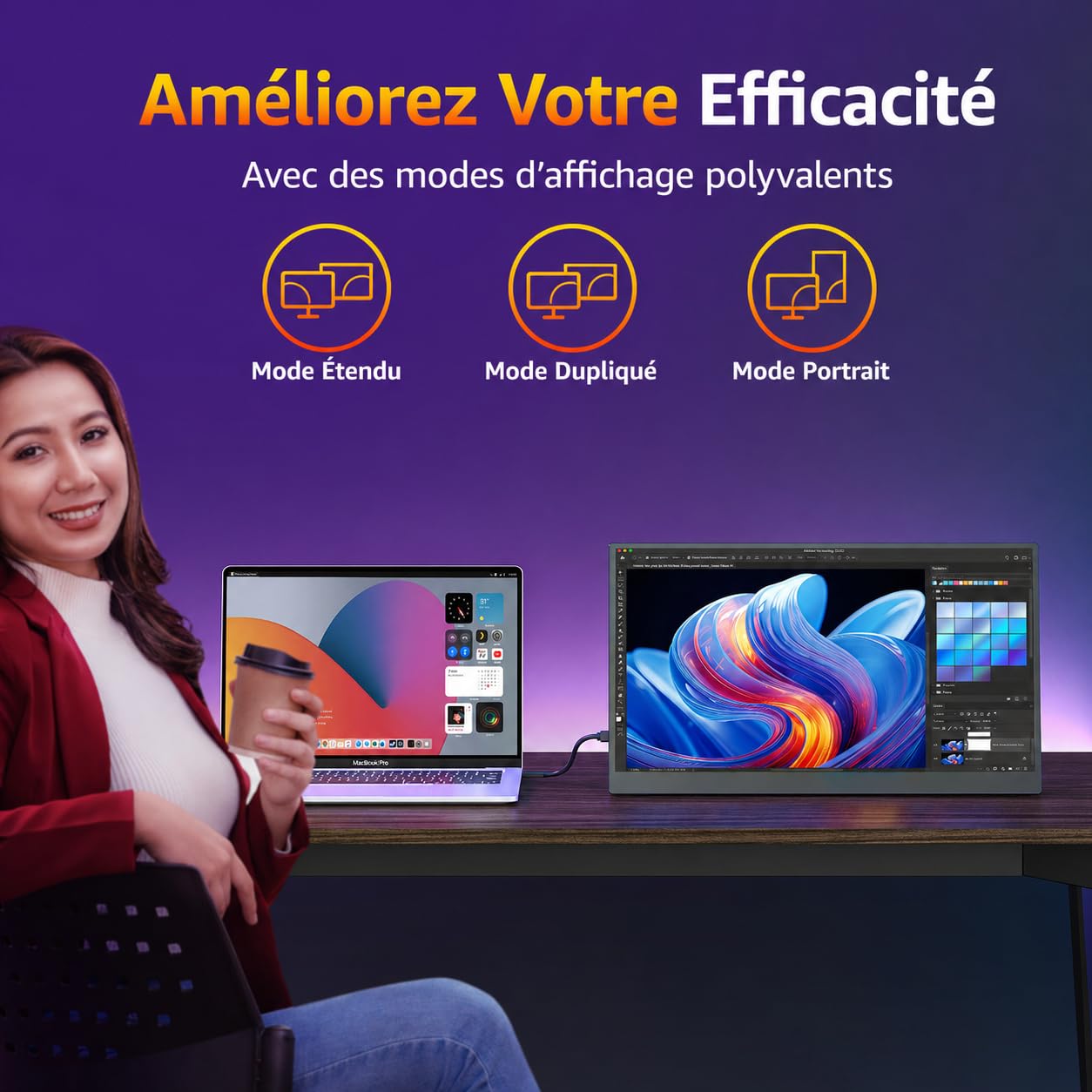cocopar Ecran Portable 18,5 Pouces 1080P FHD 120% sRGB 100Hz avec Haut-Parleur HDMI USB-C Moniteur Portable pour Ordinateur Portable MacBook Surface PC Xbox PS5, VESA, avec Support Intégré