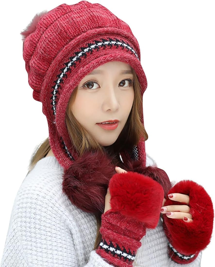 TopiBaaz Women Winter Hat Scarf with Gloves Set for Girls Cute Fur Woolen Warm Hooded Beanie Cap TopiBaaz Women Winter Hat Scarf with Gloves Set for Girls Cute Fur Woolen Warm Hooded Beanie Cap