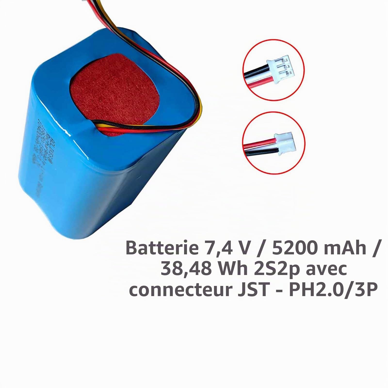 AOLIKES Batterie lithium-ion rechargeable 18650 2s2p 5200 mAh 7,4 V avec connecteur PH2.0/3P / cellules 5C / prend en charge la charge rapide