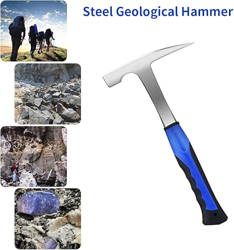 Miniatura 5 de Martillo geológico de acero de 22 onzas con punta puntiaguda y mango de absorción de impactos. Uso para investigación geológica, exploración de