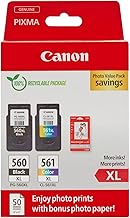 Canon PG-560XL/CL-561XL Printer Ink Cartridges Multipack 2 Pack (1 XL Black, 1 XL Colour) and 4x6 Photo Paper (50 Sheets)