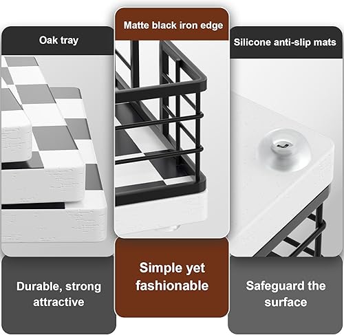 Vista 52 de Wican Bandeja para toallas de invitados para baño, soporte de servilletas de roble y hierro para tocador, mesa de comedor, cesta de madera