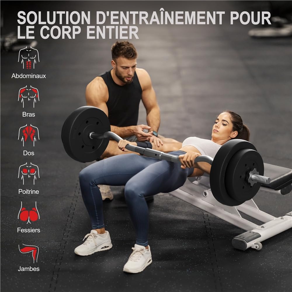 Yaheetech Ensemble d’haltère Kit Barre de Musculation Exercices de Fitness Entraînement à la Maison/Gym