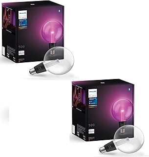 Philips Hue Lightguide G125 lot de 2 ampoules intelligentes grand globe, lumière blanche et couleur, compatible Bluetooth, contrôle vocal avec Alexa, Apple Homekit et Google Assistant