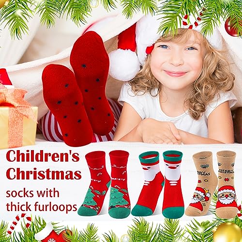 Suhine 30 Pairs Kids Christmas Fuzzy Socks Bulk Winter Cotton Socks Christmas Gift for Unisex Toddler Children2